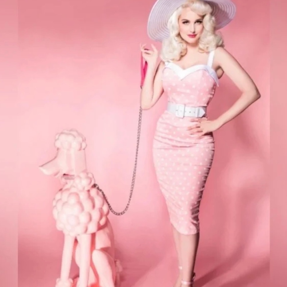 Vintage-Inspired Pink Polka Dot Sheath Dress